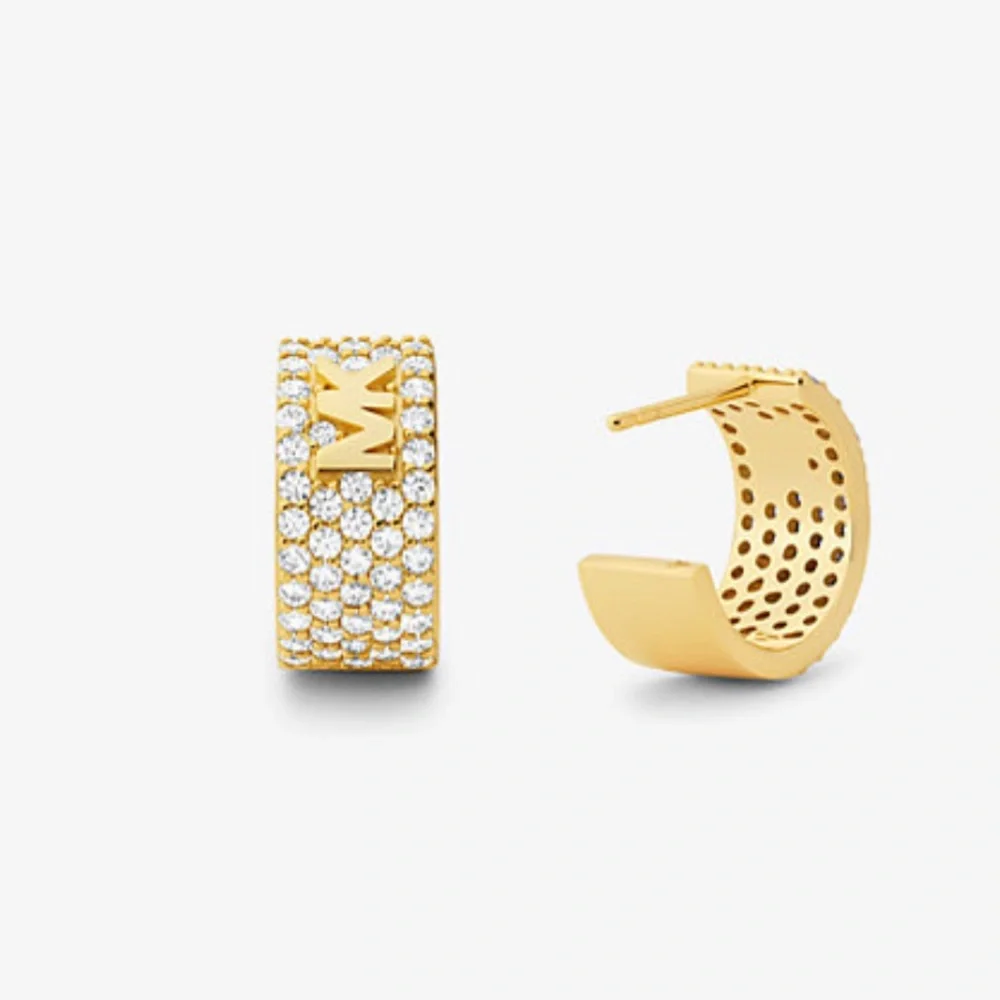 Michael Kors Precious Metal-Plated Sterling Silver Pavé Logo Mini Hoop Earrings